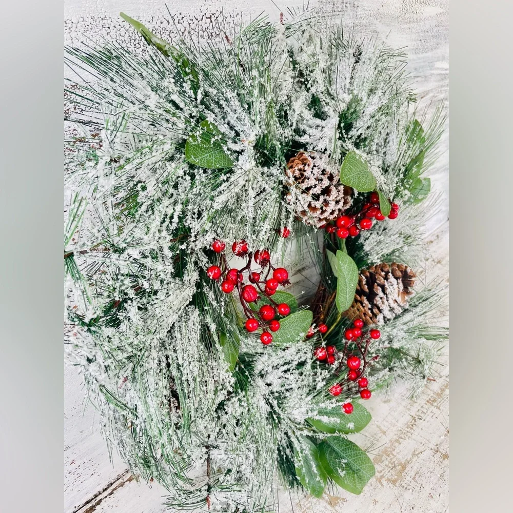 Snowy Long Needle Pine & Berry Wreath